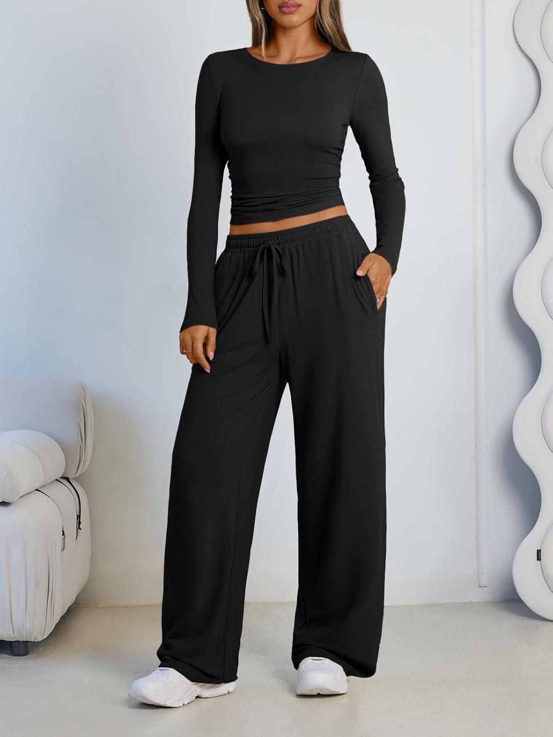 imageLILLUSORY 2 Piece Lounge Sets for Women Fall Outfits 2025 Two Piece Travel Sweatsuits Business Casual Fashion ClothesBlack