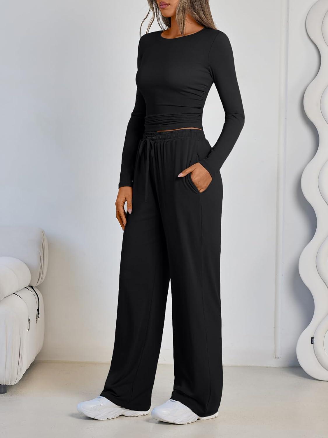 imageLILLUSORY 2 Piece Lounge Sets for Women Fall Outfits 2025 Two Piece Travel Sweatsuits Business Casual Fashion ClothesBlack