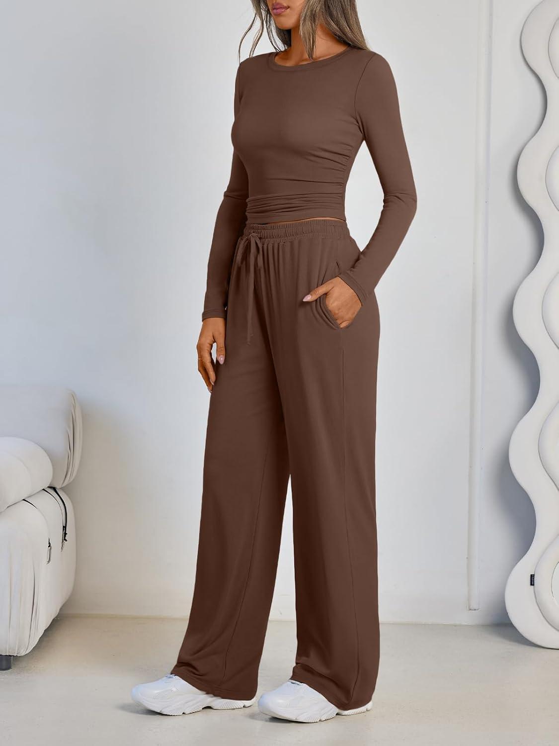 imageLILLUSORY 2 Piece Lounge Sets for Women Fall Outfits 2025 Two Piece Travel Sweatsuits Business Casual Fashion ClothesCocoa