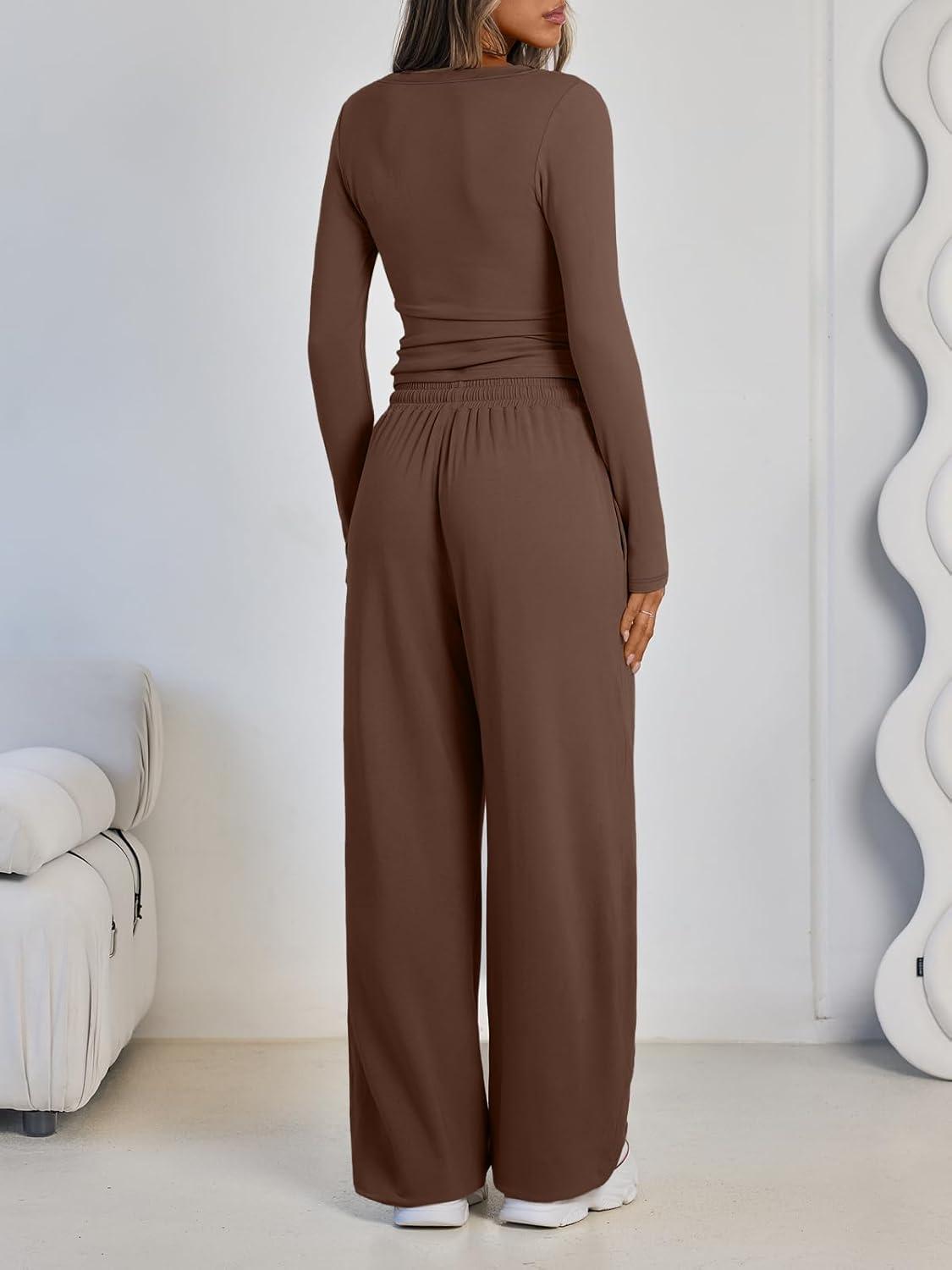 imageLILLUSORY 2 Piece Lounge Sets for Women Fall Outfits 2025 Two Piece Travel Sweatsuits Business Casual Fashion ClothesCocoa