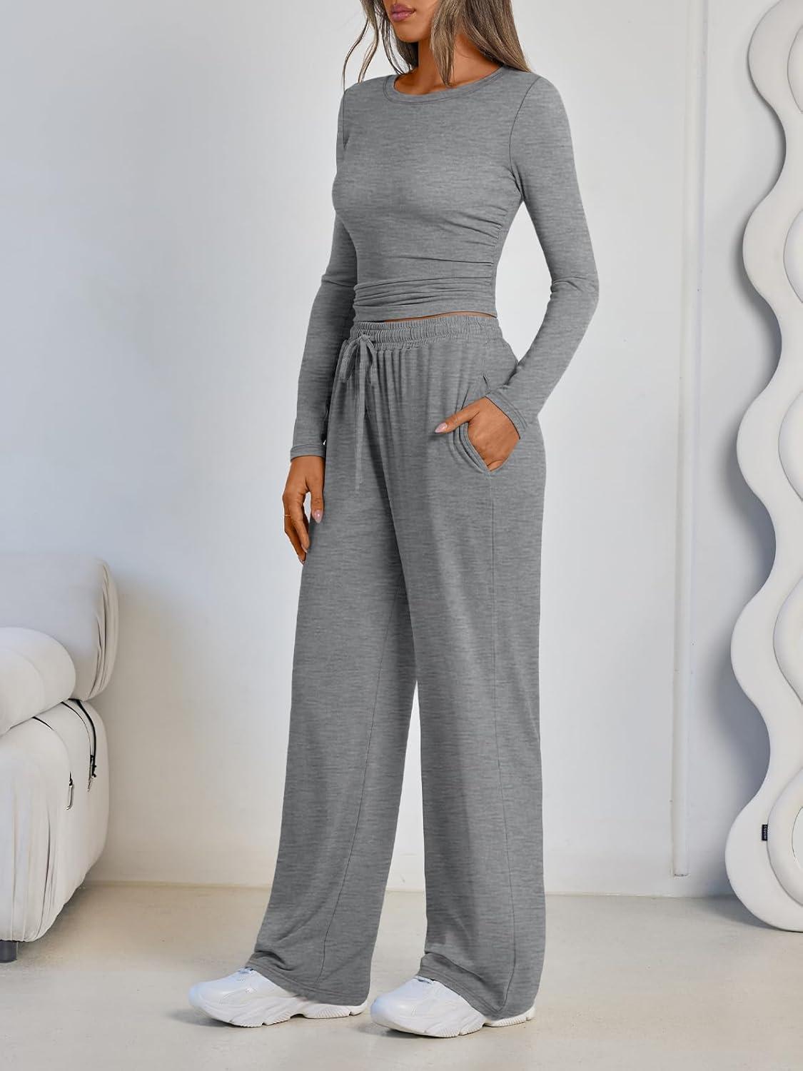 imageLILLUSORY 2 Piece Lounge Sets for Women Fall Outfits 2025 Two Piece Travel Sweatsuits Business Casual Fashion ClothesDark Heather Grey