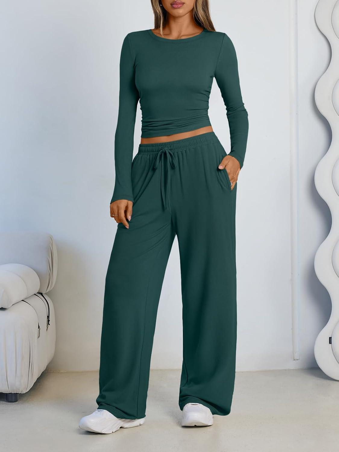 imageLILLUSORY 2 Piece Lounge Sets for Women Fall Outfits 2025 Two Piece Travel Sweatsuits Business Casual Fashion ClothesForest