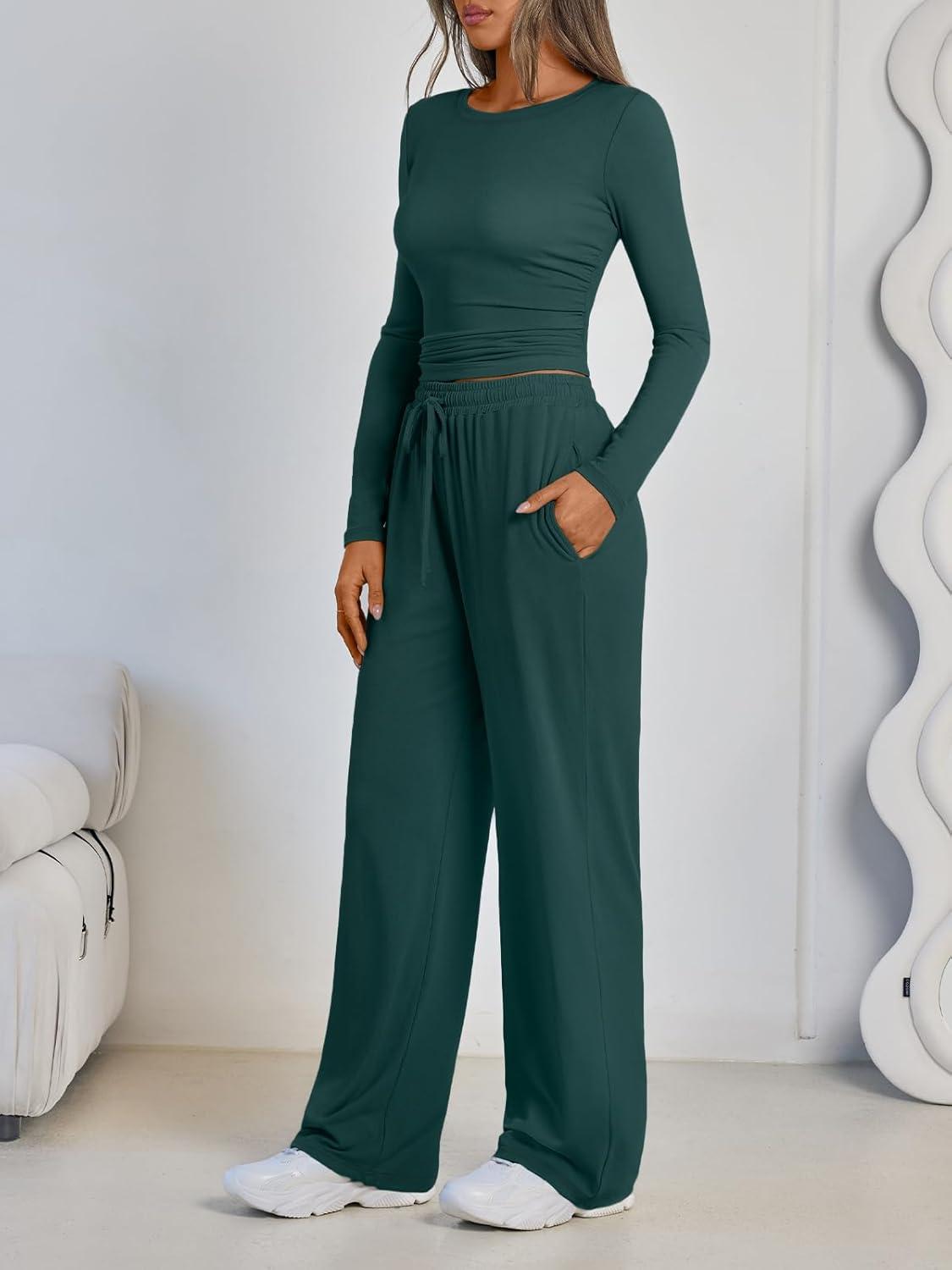 imageLILLUSORY 2 Piece Lounge Sets for Women Fall Outfits 2025 Two Piece Travel Sweatsuits Business Casual Fashion ClothesForest
