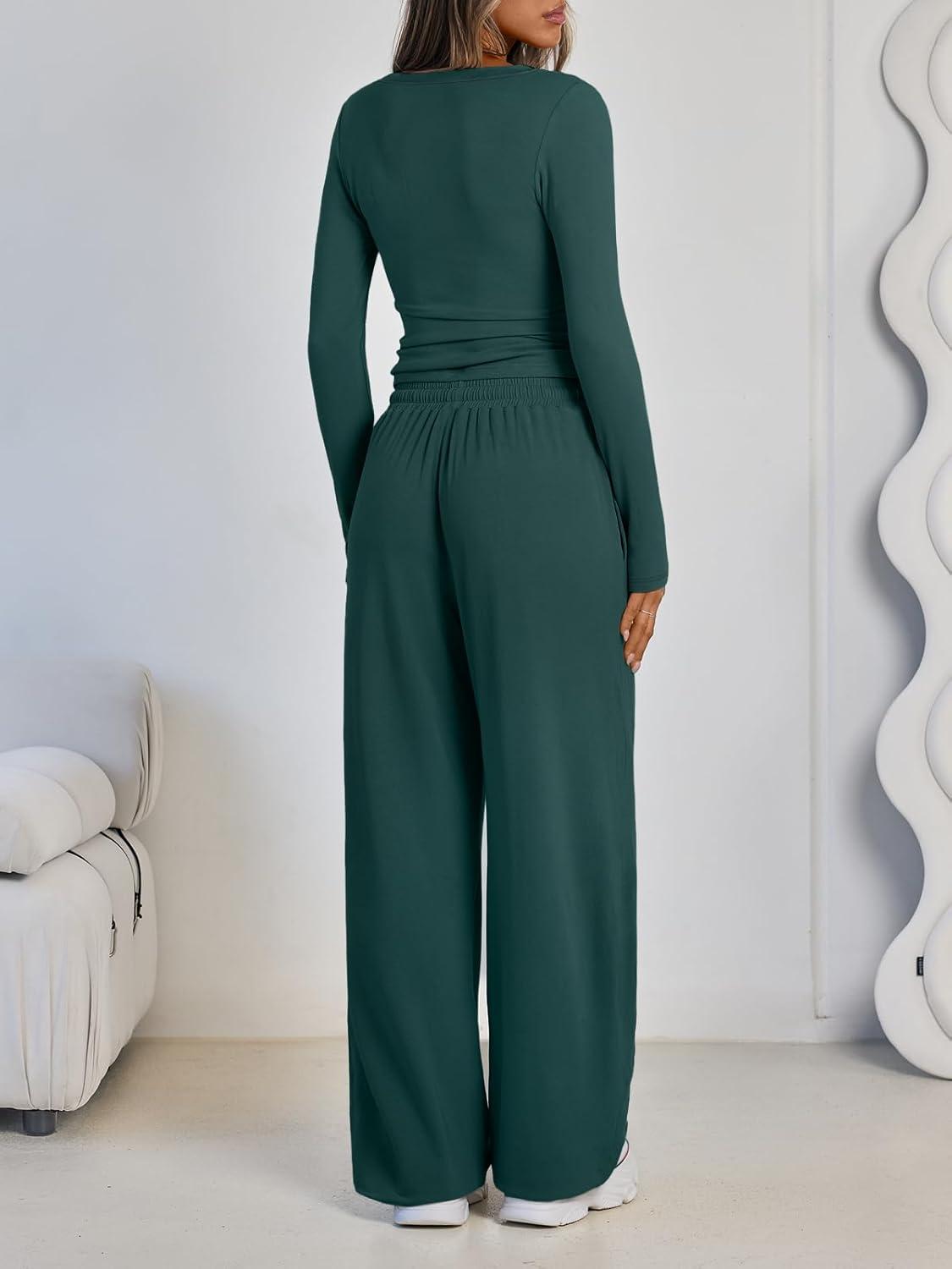 imageLILLUSORY 2 Piece Lounge Sets for Women Fall Outfits 2025 Two Piece Travel Sweatsuits Business Casual Fashion ClothesForest