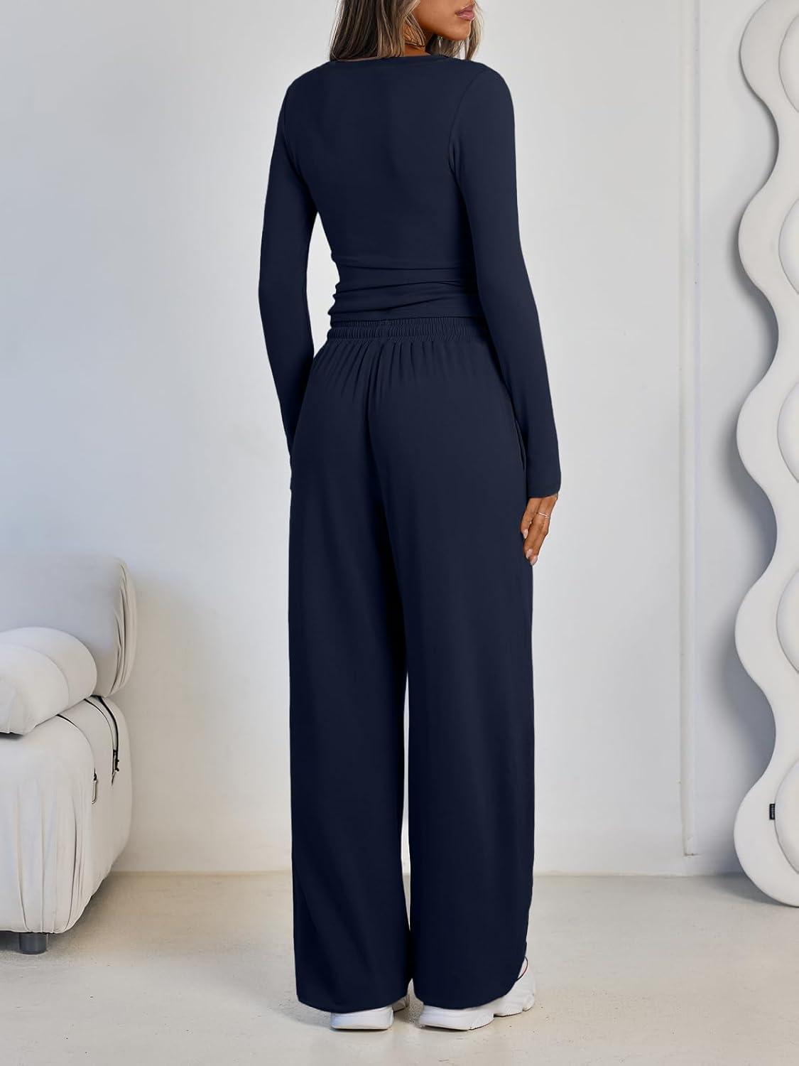 imageLILLUSORY 2 Piece Lounge Sets for Women Fall Outfits 2025 Two Piece Travel Sweatsuits Business Casual Fashion ClothesNavy