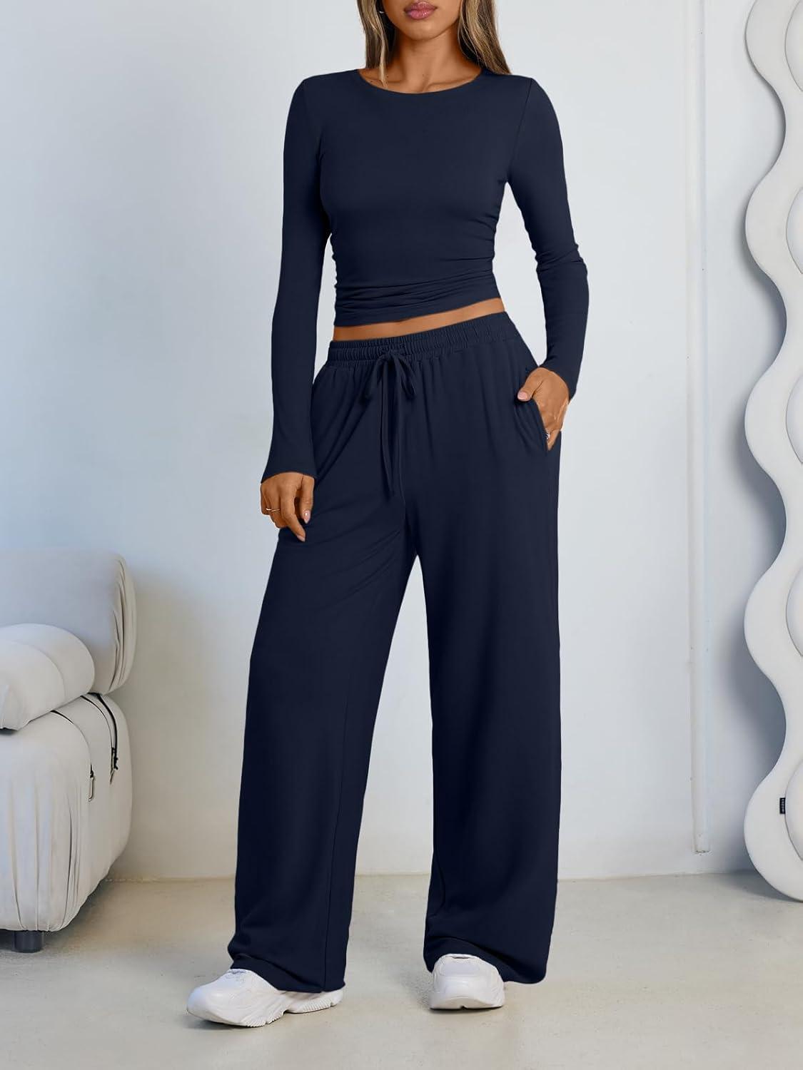 imageLILLUSORY 2 Piece Lounge Sets for Women Fall Outfits 2025 Two Piece Travel Sweatsuits Business Casual Fashion ClothesNavy