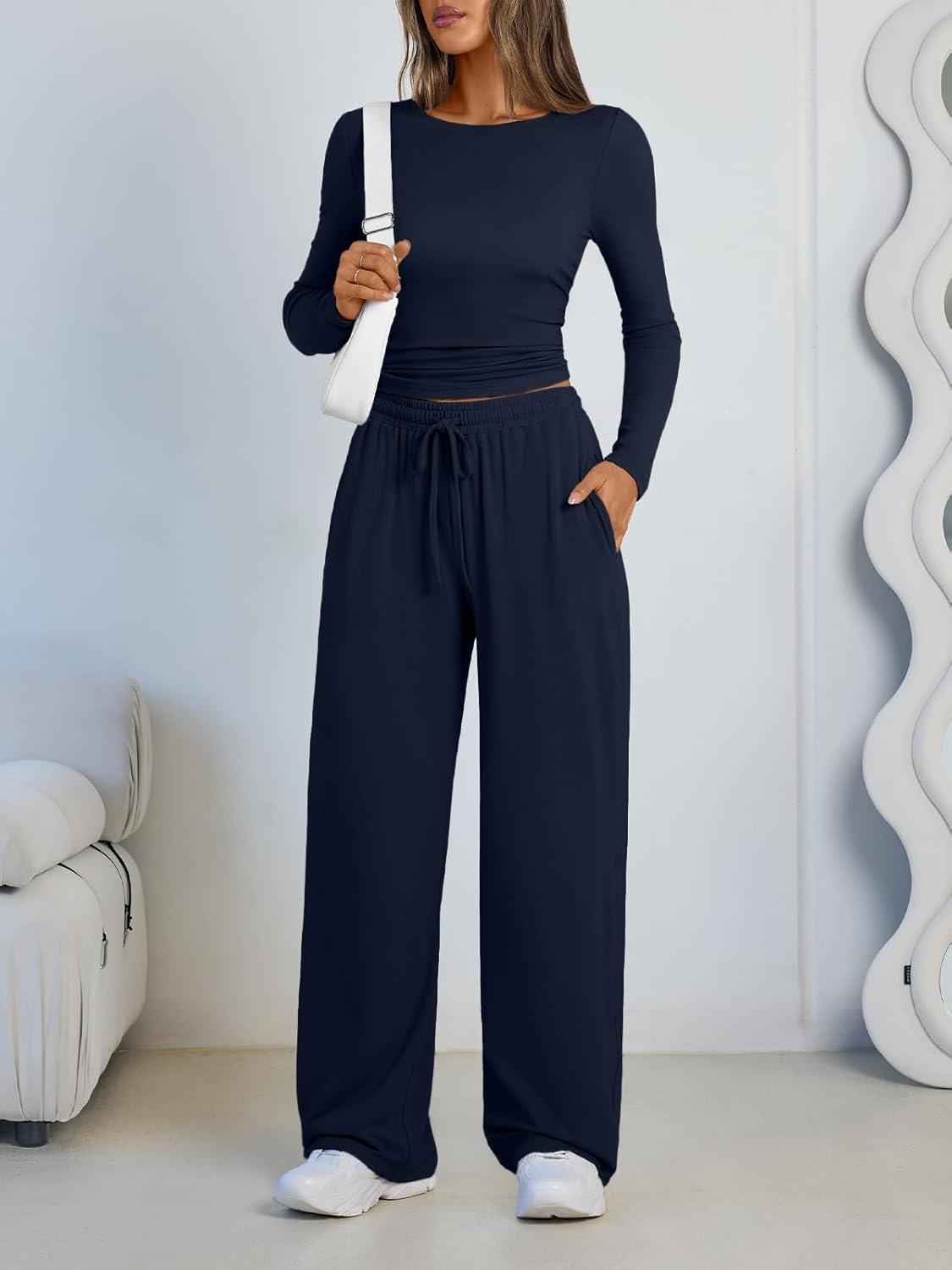 imageLILLUSORY 2 Piece Lounge Sets for Women Fall Outfits 2025 Two Piece Travel Sweatsuits Business Casual Fashion ClothesNavy
