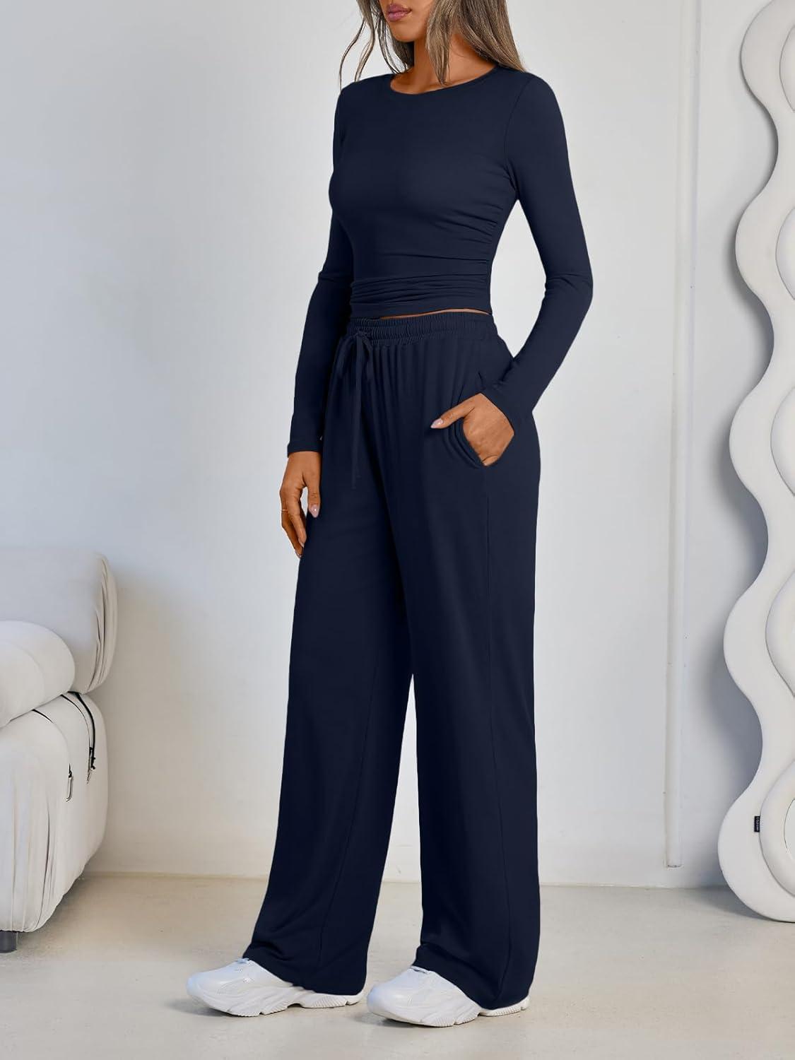 imageLILLUSORY 2 Piece Lounge Sets for Women Fall Outfits 2025 Two Piece Travel Sweatsuits Business Casual Fashion ClothesNavy
