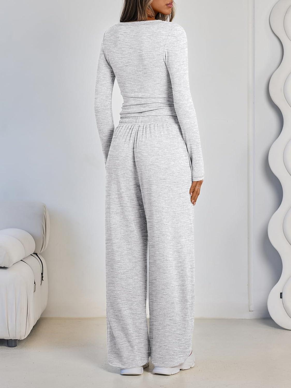 imageLILLUSORY 2 Piece Lounge Sets for Women Fall Outfits 2025 Two Piece Travel Sweatsuits Business Casual Fashion ClothesOatmeal Grey
