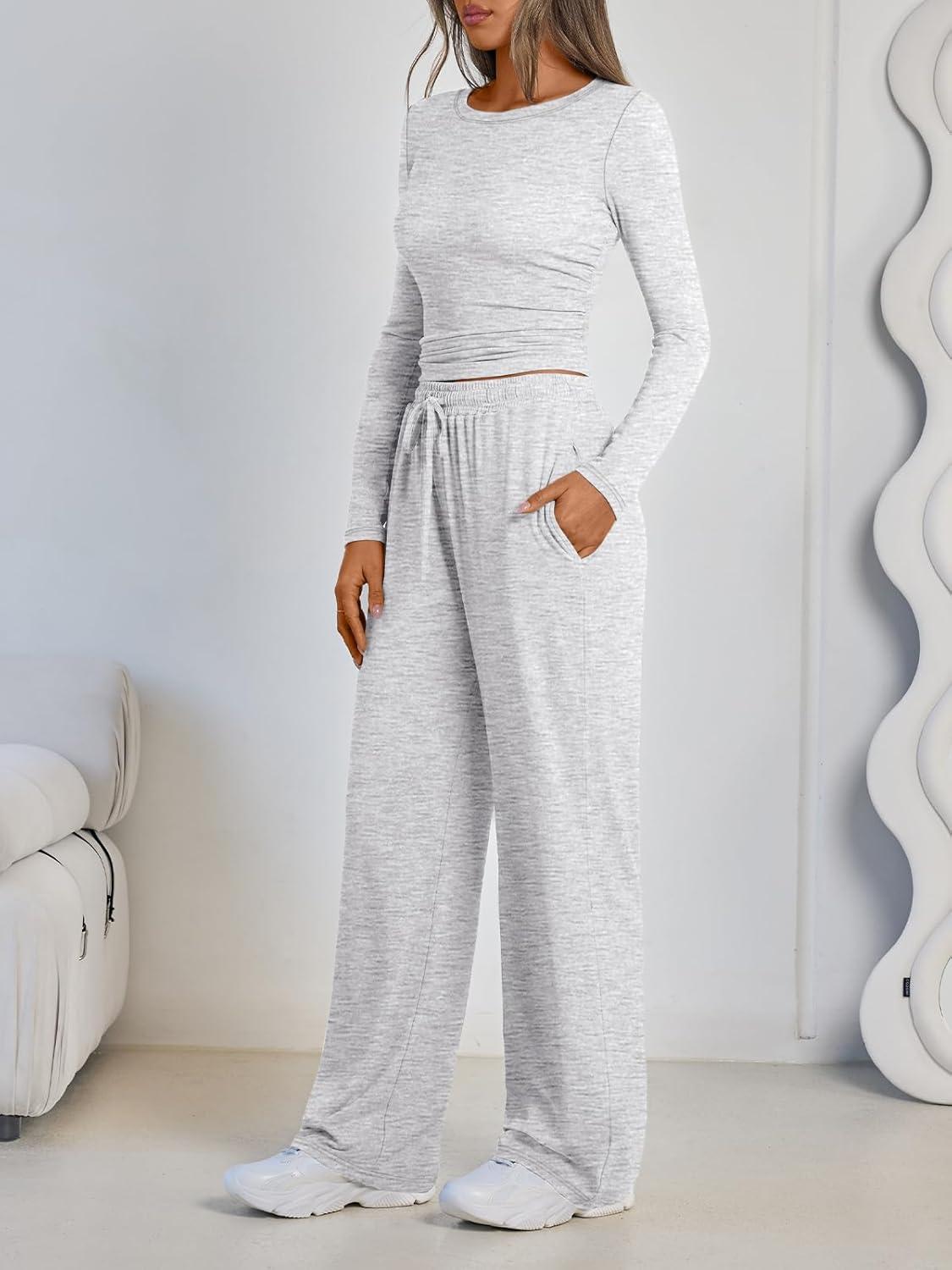imageLILLUSORY 2 Piece Lounge Sets for Women Fall Outfits 2025 Two Piece Travel Sweatsuits Business Casual Fashion ClothesOatmeal Grey