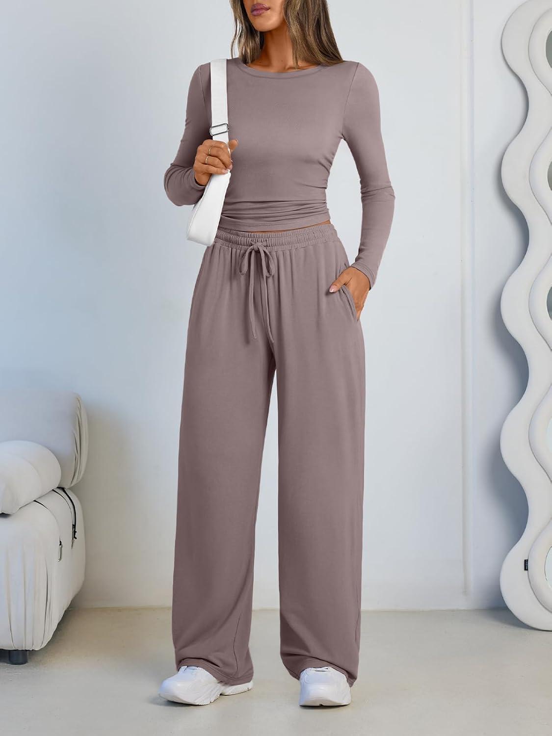 imageLILLUSORY 2 Piece Lounge Sets for Women Fall Outfits 2025 Two Piece Travel Sweatsuits Business Casual Fashion ClothesRose Taupe