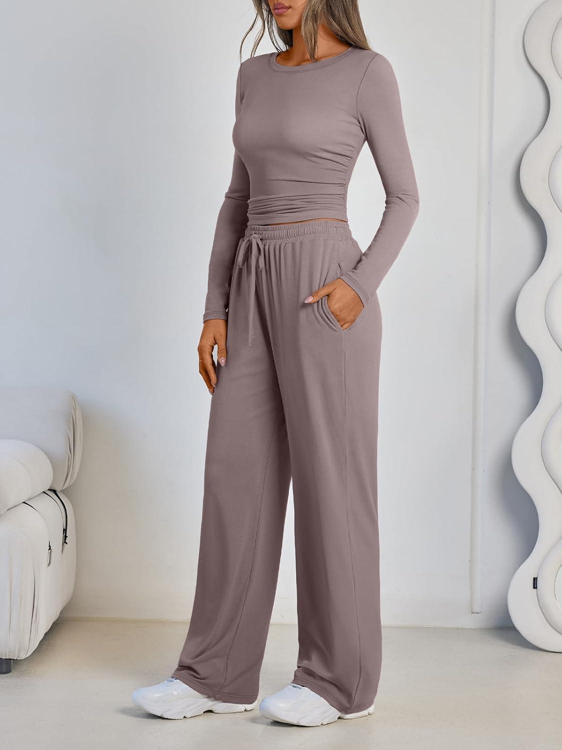 imageLILLUSORY 2 Piece Lounge Sets for Women Fall Outfits 2025 Two Piece Travel Sweatsuits Business Casual Fashion ClothesRose Taupe