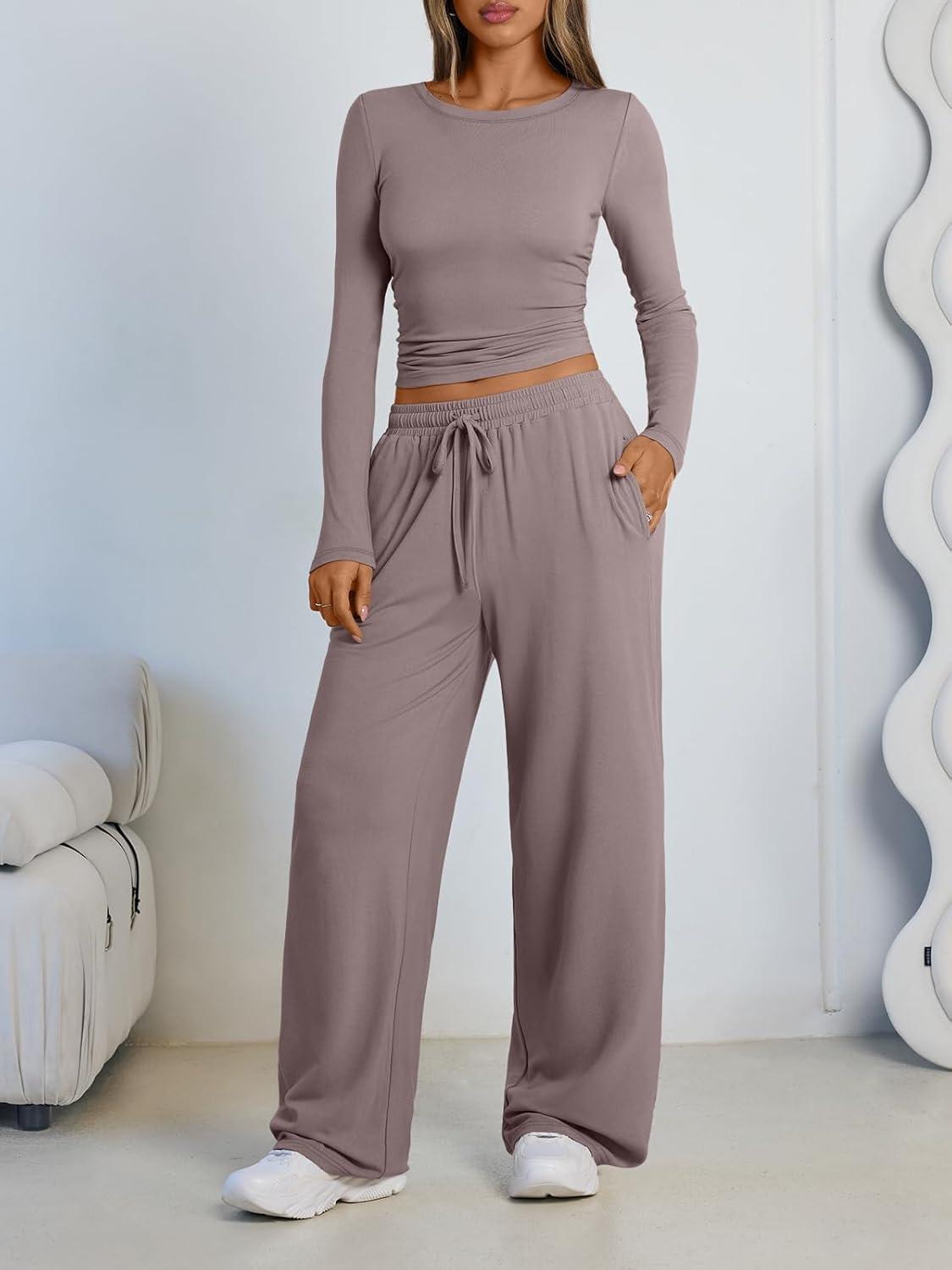 imageLILLUSORY 2 Piece Lounge Sets for Women Fall Outfits 2025 Two Piece Travel Sweatsuits Business Casual Fashion ClothesRose Taupe