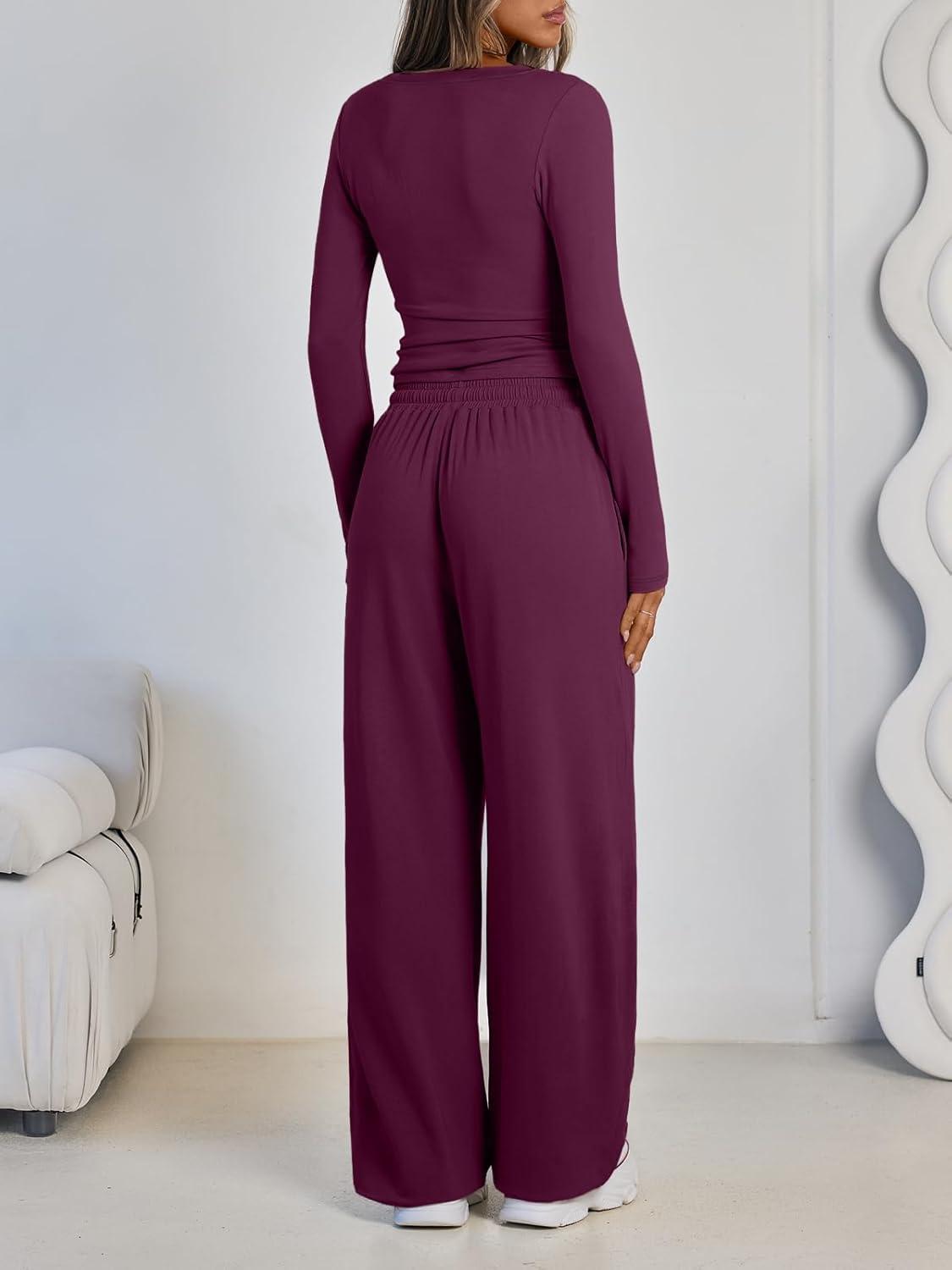 imageLILLUSORY 2 Piece Lounge Sets for Women Fall Outfits 2025 Two Piece Travel Sweatsuits Business Casual Fashion ClothesWine Purple