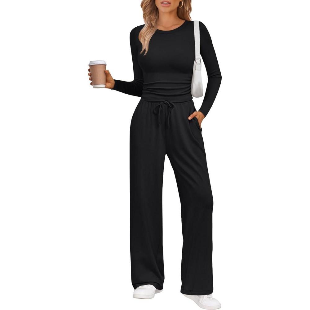 imageLILLUSORY 2 Piece Lounge Sets for Women Fall Outfits 2025 Two Piece Travel Sweatsuits Business Casual Fashion ClothesBlack