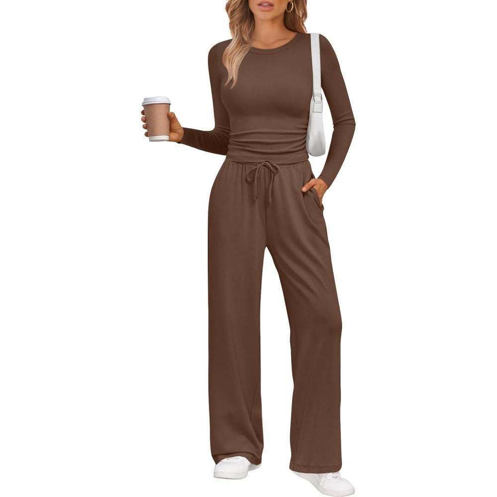 imageLILLUSORY 2 Piece Lounge Sets for Women Fall Outfits 2025 Two Piece Travel Sweatsuits Business Casual Fashion ClothesCocoa