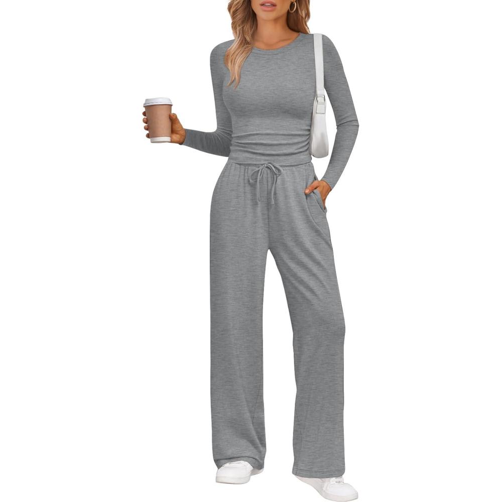 imageLILLUSORY 2 Piece Lounge Sets for Women Fall Outfits 2025 Two Piece Travel Sweatsuits Business Casual Fashion ClothesDark Heather Grey