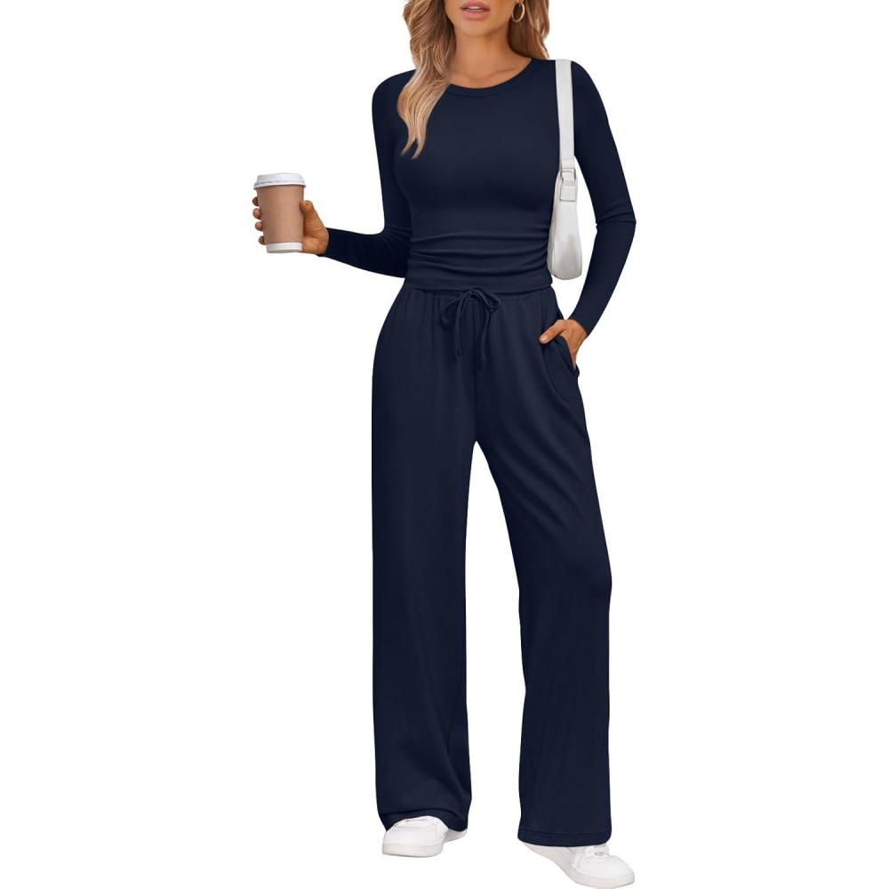 imageLILLUSORY 2 Piece Lounge Sets for Women Fall Outfits 2025 Two Piece Travel Sweatsuits Business Casual Fashion ClothesNavy