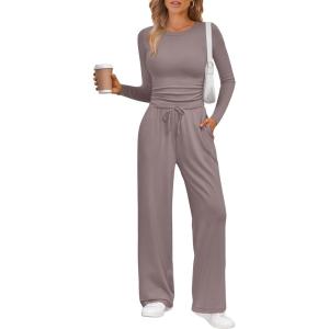 imageLILLUSORY 2 Piece Lounge Sets for Women Fall Outfits 2025 Two Piece Travel Sweatsuits Business Casual Fashion ClothesRose Taupe