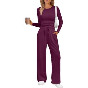 imageLILLUSORY 2 Piece Lounge Sets for Women Fall Outfits 2025 Two Piece Travel Sweatsuits Business Casual Fashion ClothesWine Purple