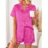 imageLILLUSORY Graphic Satin Pajamas for Women Set 2 Piece Ruffle Pjs Matching Lounge Party Button Down Sleepwear Silk NightwearHotpinkleopard