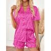 imageLILLUSORY Graphic Satin Pajamas for Women Set 2 Piece Ruffle Pjs Matching Lounge Party Button Down Sleepwear Silk NightwearHotpinkleopard