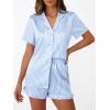 imageLILLUSORY Graphic Satin Pajamas for Women Set 2 Piece Ruffle Pjs Matching Lounge Party Button Down Sleepwear Silk NightwearStripedblue