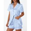 imageLILLUSORY Graphic Satin Pajamas for Women Set 2 Piece Ruffle Pjs Matching Lounge Party Button Down Sleepwear Silk NightwearStripedblue