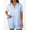 imageLILLUSORY Graphic Satin Pajamas for Women Set 2 Piece Ruffle Pjs Matching Lounge Party Button Down Sleepwear Silk NightwearStripedblue