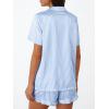 imageLILLUSORY Graphic Satin Pajamas for Women Set 2 Piece Ruffle Pjs Matching Lounge Party Button Down Sleepwear Silk NightwearStripedblue