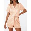 imageLILLUSORY Graphic Satin Pajamas for Women Set 2 Piece Ruffle Pjs Matching Lounge Party Button Down Sleepwear Silk NightwearStripedchampagne