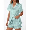 imageLILLUSORY Graphic Satin Pajamas for Women Set 2 Piece Ruffle Pjs Matching Lounge Party Button Down Sleepwear Silk NightwearStripedgreen