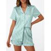 imageLILLUSORY Graphic Satin Pajamas for Women Set 2 Piece Ruffle Pjs Matching Lounge Party Button Down Sleepwear Silk NightwearStripedgreen
