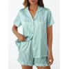 imageLILLUSORY Graphic Satin Pajamas for Women Set 2 Piece Ruffle Pjs Matching Lounge Party Button Down Sleepwear Silk NightwearStripedgreen