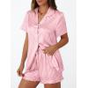 imageLILLUSORY Graphic Satin Pajamas for Women Set 2 Piece Ruffle Pjs Matching Lounge Party Button Down Sleepwear Silk NightwearStripedpink