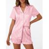 imageLILLUSORY Graphic Satin Pajamas for Women Set 2 Piece Ruffle Pjs Matching Lounge Party Button Down Sleepwear Silk NightwearStripedpink