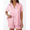 imageLILLUSORY Graphic Satin Pajamas for Women Set 2 Piece Ruffle Pjs Matching Lounge Party Button Down Sleepwear Silk NightwearStripedpink