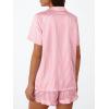 imageLILLUSORY Graphic Satin Pajamas for Women Set 2 Piece Ruffle Pjs Matching Lounge Party Button Down Sleepwear Silk NightwearStripedpink