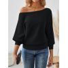 imageLILLUSORY Women One Shoulder Sweater Fall Fashion Long Batwing Sleeve Knit Pullover Cute Tops Trendy OutfitsBlack