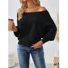 imageLILLUSORY Women One Shoulder Sweater Fall Fashion Long Batwing Sleeve Knit Pullover Cute Tops Trendy OutfitsBlack