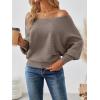 imageLILLUSORY Women One Shoulder Sweater Fall Fashion Long Batwing Sleeve Knit Pullover Cute Tops Trendy OutfitsCamel