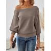 imageLILLUSORY Women One Shoulder Sweater Fall Fashion Long Batwing Sleeve Knit Pullover Cute Tops Trendy OutfitsCamel
