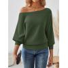imageLILLUSORY Women One Shoulder Sweater Fall Fashion Long Batwing Sleeve Knit Pullover Cute Tops Trendy OutfitsGreen