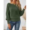 imageLILLUSORY Women One Shoulder Sweater Fall Fashion Long Batwing Sleeve Knit Pullover Cute Tops Trendy OutfitsGreen