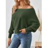imageLILLUSORY Women One Shoulder Sweater Fall Fashion Long Batwing Sleeve Knit Pullover Cute Tops Trendy OutfitsGreen