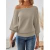 imageLILLUSORY Women One Shoulder Sweater Fall Fashion Long Batwing Sleeve Knit Pullover Cute Tops Trendy OutfitsTan