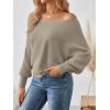 imageLILLUSORY Women One Shoulder Sweater Fall Fashion Long Batwing Sleeve Knit Pullover Cute Tops Trendy OutfitsTan