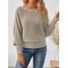 imageLILLUSORY Women One Shoulder Sweater Fall Fashion Long Batwing Sleeve Knit Pullover Cute Tops Trendy OutfitsTan