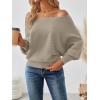imageLILLUSORY Women One Shoulder Sweater Fall Fashion Long Batwing Sleeve Knit Pullover Cute Tops Trendy OutfitsTan