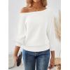 imageLILLUSORY Women One Shoulder Sweater Fall Fashion Long Batwing Sleeve Knit Pullover Cute Tops Trendy OutfitsWhite